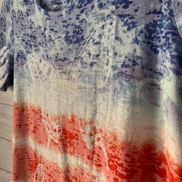 FRESH Red White Blue Butterfly Top Jeweled Stars and Stripes Size 1X - Picture 11 of 15